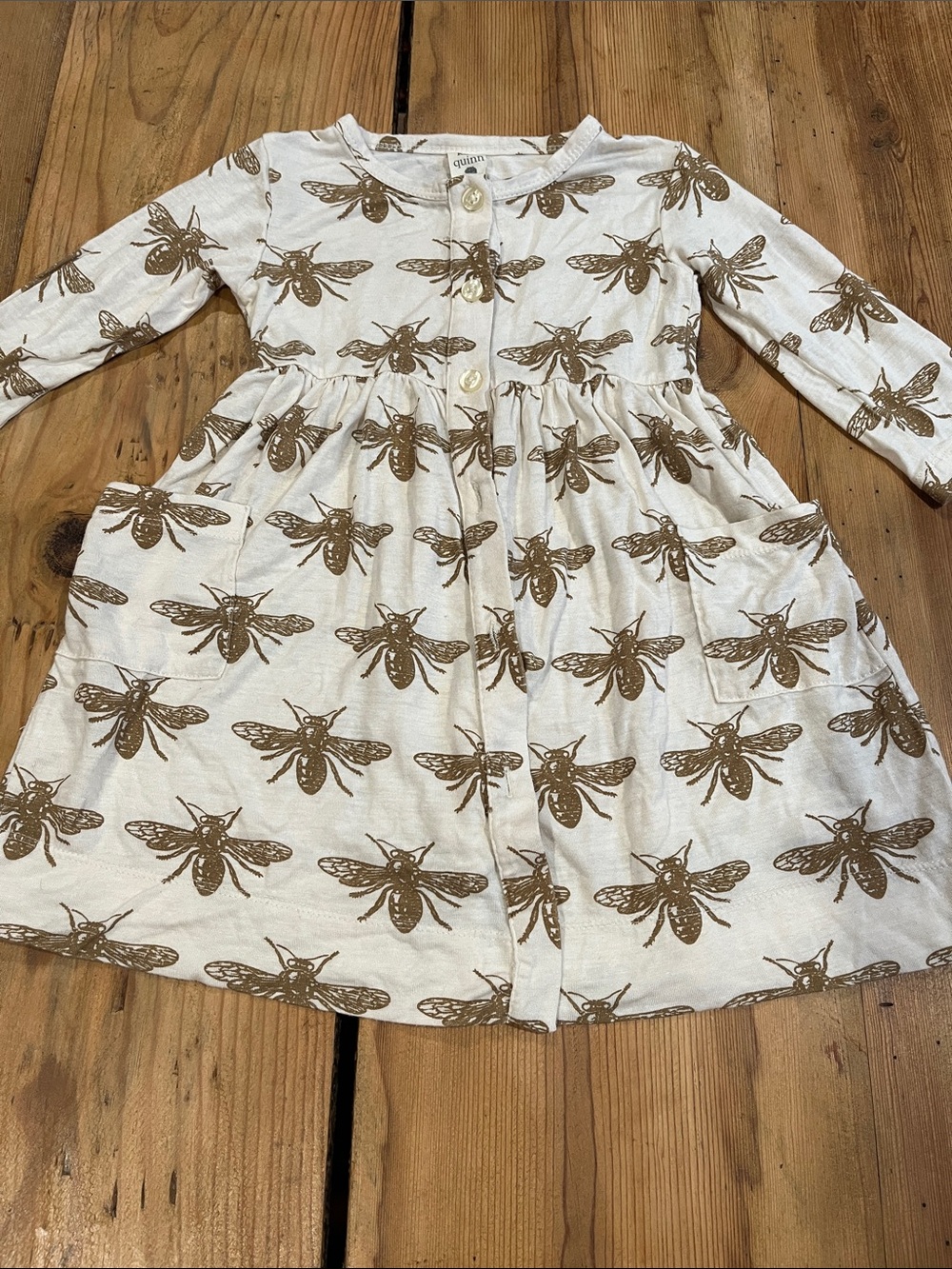 KATE QUINN 12-18M Ivory Dress w/Gold Dragonfly Print Bamboo